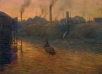 Schilderij ‘Man in boot bij avondrood’ door H. Heijenbrock